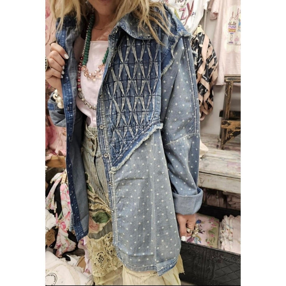 A Rare Bird Womens Blue Polka Dot Denim Button Up Shirt One Size O/S NWT